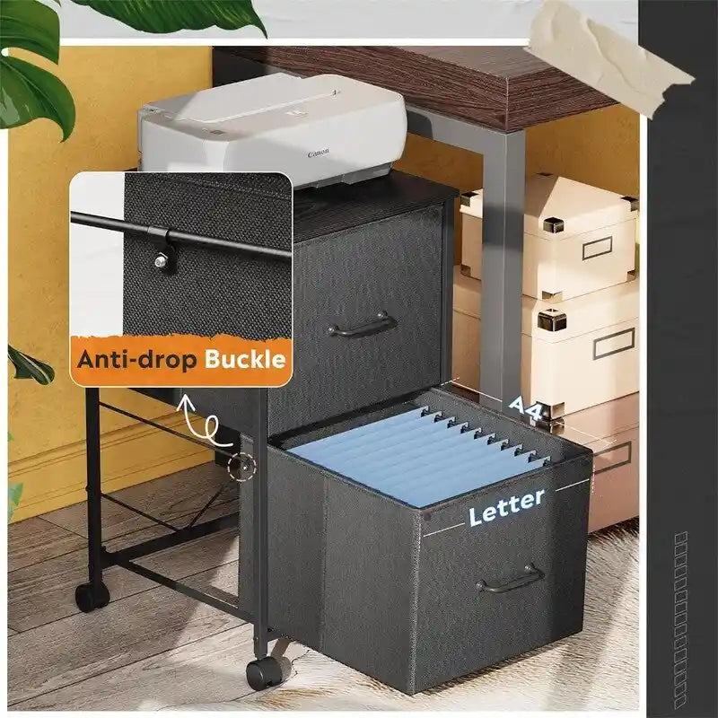 2-Drawer Rolling File Cabinet with Wood Top and Fabric Drawers