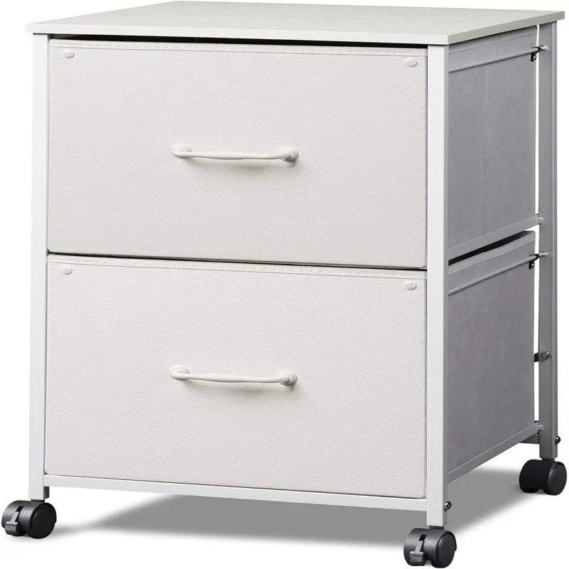 2-Drawer Rolling File Cabinet with Wood Top and Fabric Drawers