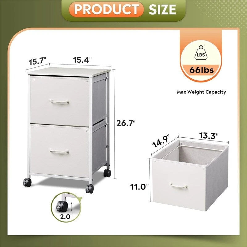 2-Drawer Rolling File Cabinet with Wood Top and Fabric Drawers