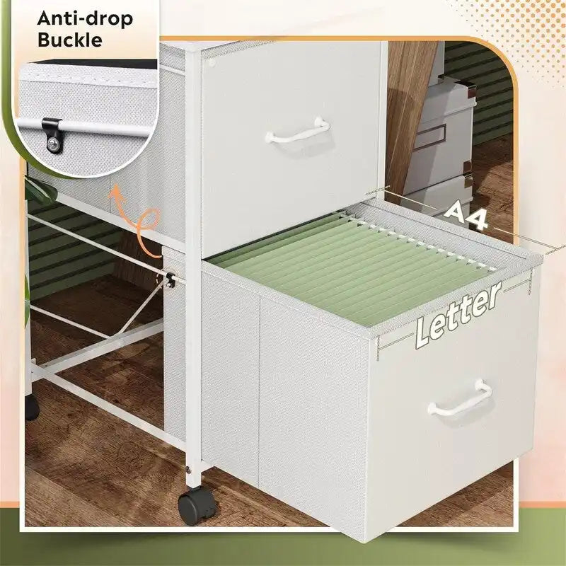 2-Drawer Rolling File Cabinet with Wood Top and Fabric Drawers