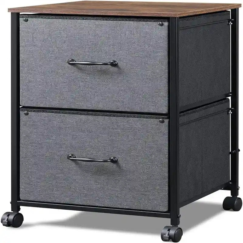 2-Drawer Rolling File Cabinet with Wood Top and Fabric Drawers