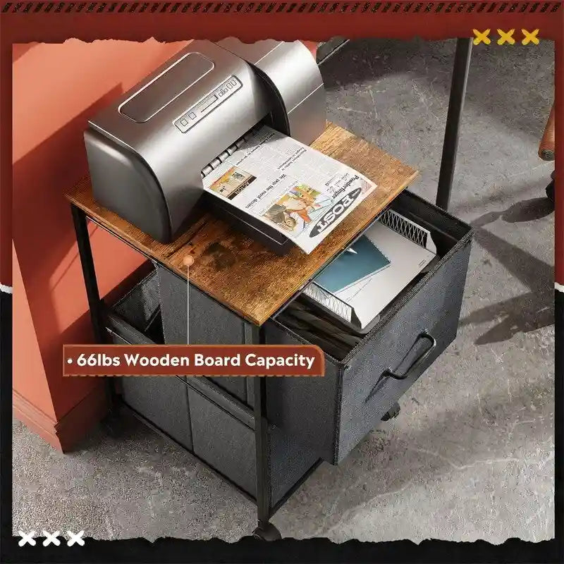 2-Drawer Rolling File Cabinet with Wood Top and Fabric Drawers