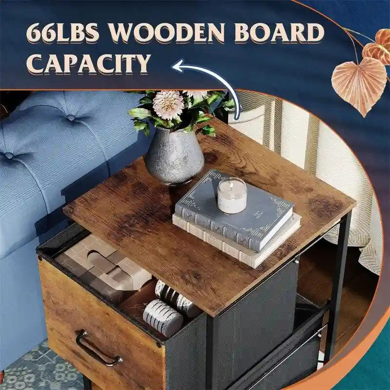 2-Drawer Rolling File Cabinet with Wood Top and Fabric Drawers