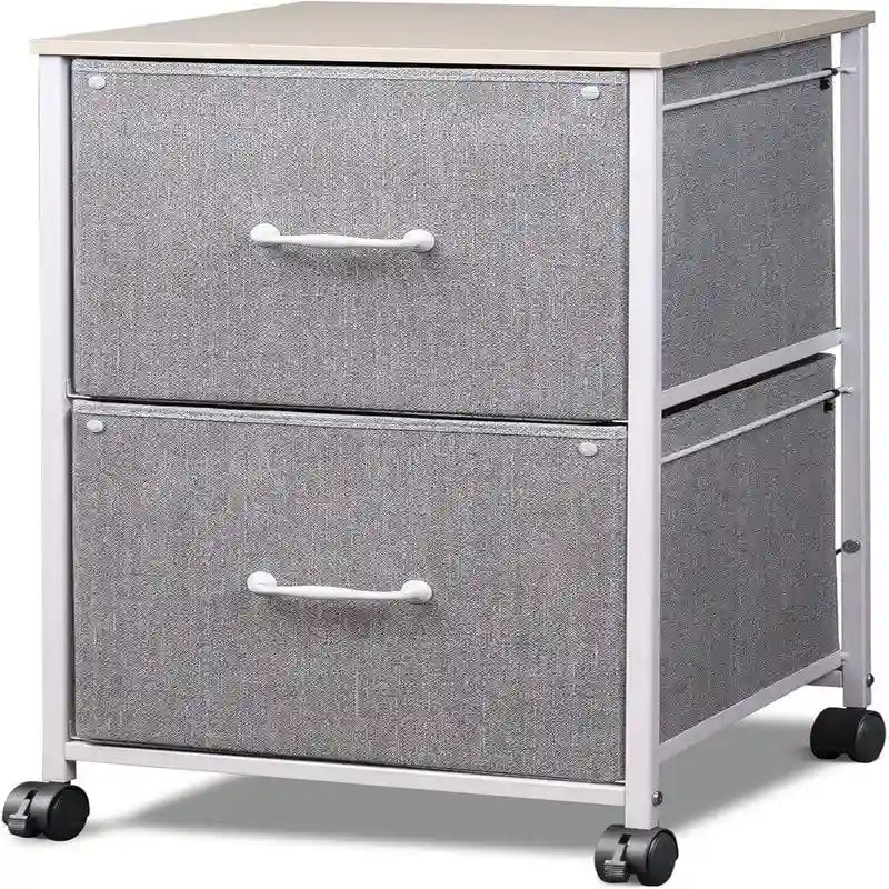 2-Drawer Rolling File Cabinet with Wood Top and Fabric Drawers