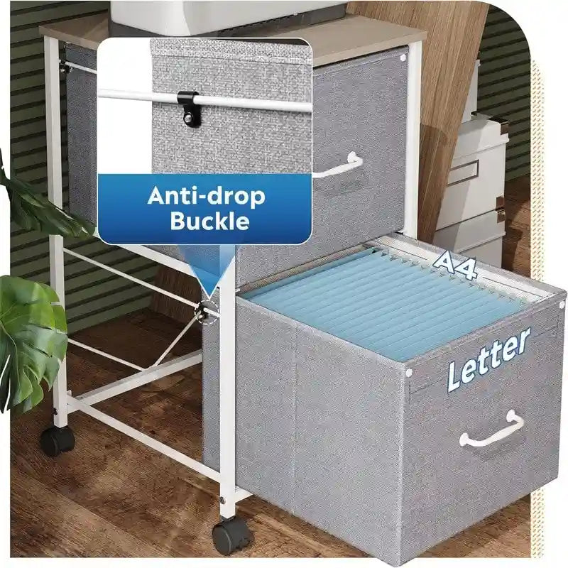 2-Drawer Rolling File Cabinet with Wood Top and Fabric Drawers