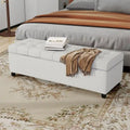 Tufted Linen Storage Bench with Wood Legs