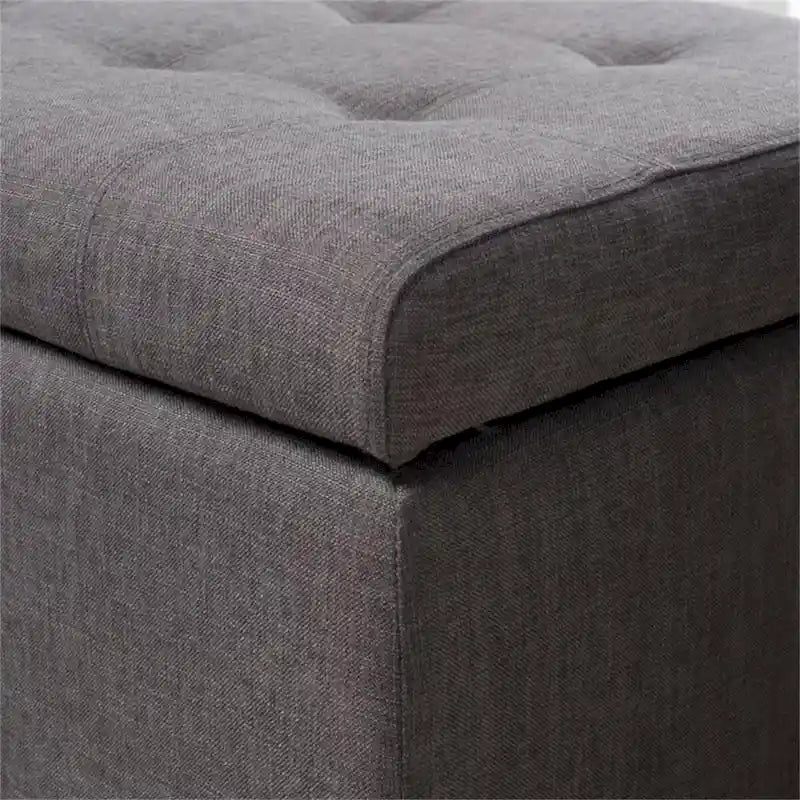 Tufted Linen Storage Bench with Wood Legs