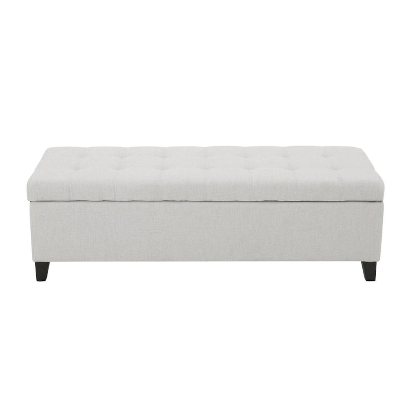 Tufted Linen Storage Bench with Wood Legs