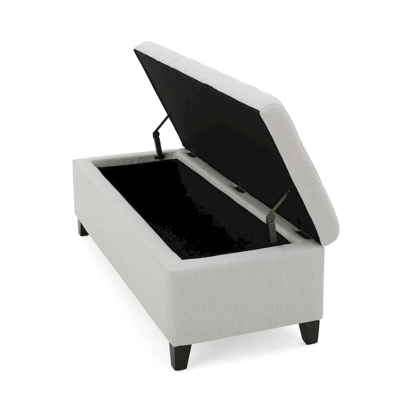 Tufted Linen Storage Bench with Wood Legs