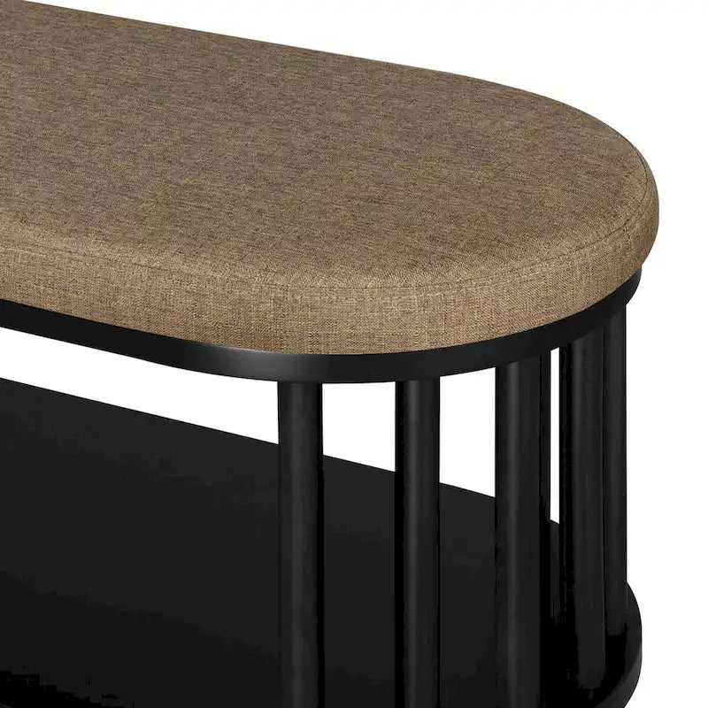 Scandinavian Style Storage Bench with Upholstered Seat and Lower Shelf in Black
