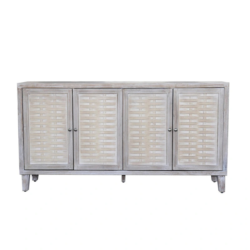 4-Door Sideboard Buffet Cabinet with Woven Pattern Doors in Natural Wood Wash