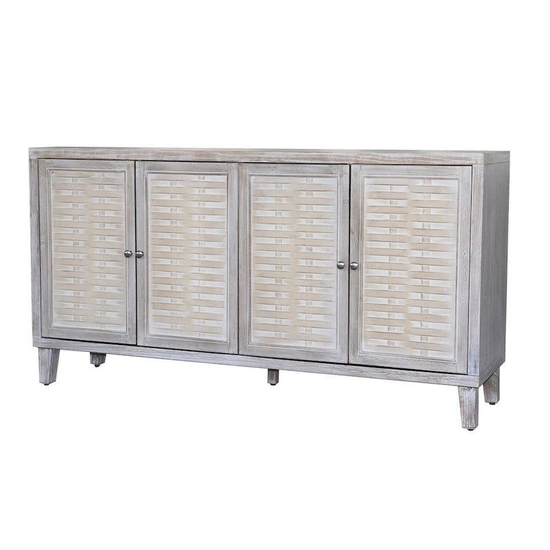 4-Door Sideboard Buffet Cabinet with Woven Pattern Doors in Natural Wood Wash