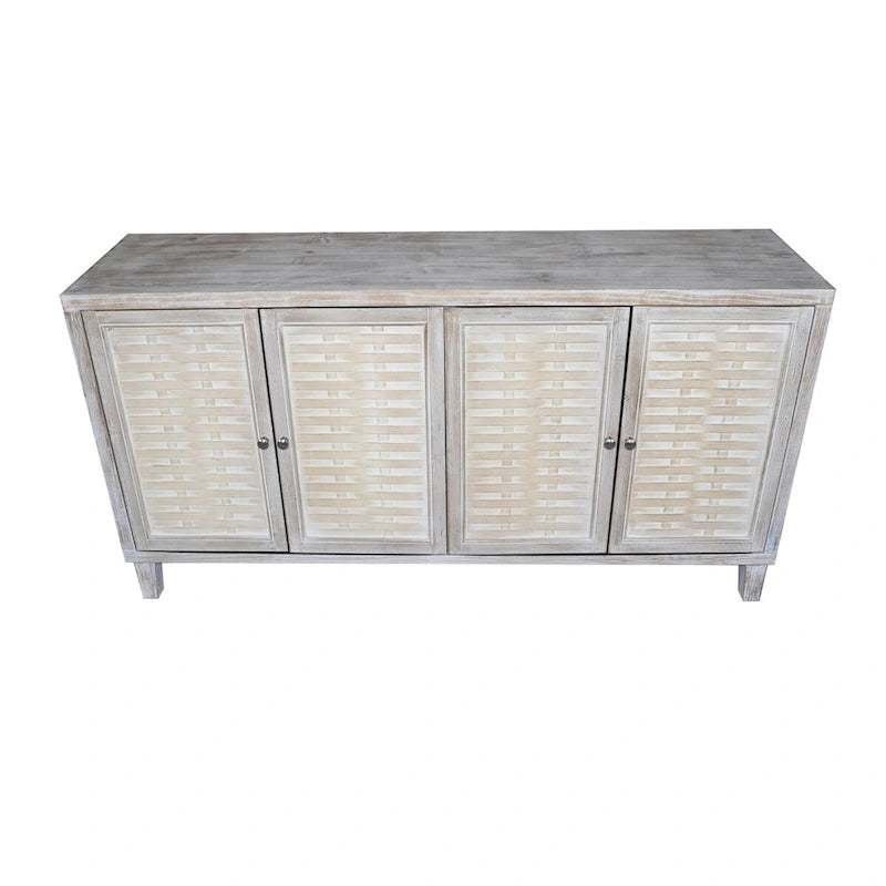 4-Door Sideboard Buffet Cabinet with Woven Pattern Doors in Natural Wood Wash