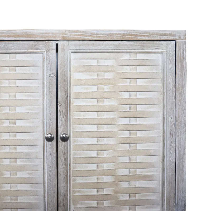 4-Door Sideboard Buffet Cabinet with Woven Pattern Doors in Natural Wood Wash