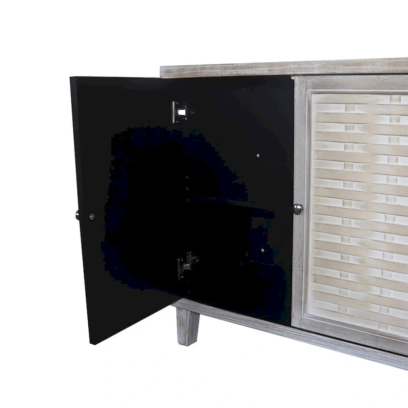 4-Door Sideboard Buffet Cabinet with Woven Pattern Doors in Natural Wood Wash