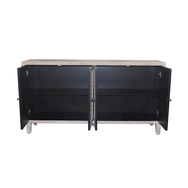 4-Door Sideboard Buffet Cabinet with Woven Pattern Doors in Natural Wood Wash