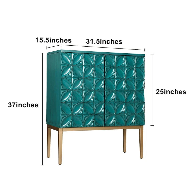 Handcrafted 2-Door Accent Cabinet with Geometric Pattern and Multi-Step Finish