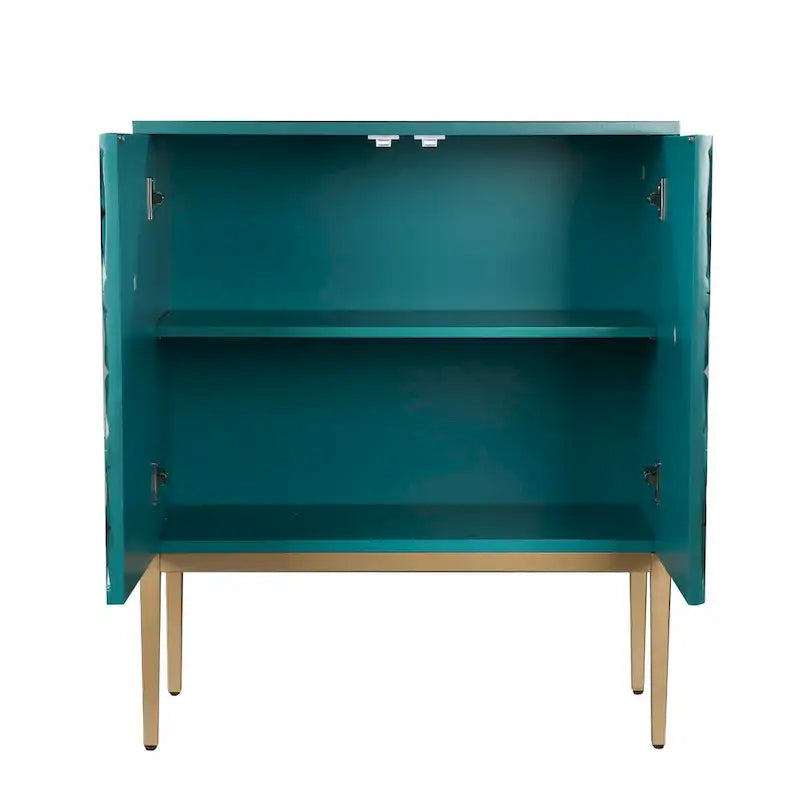 Handcrafted 2-Door Accent Cabinet with Geometric Pattern and Multi-Step Finish