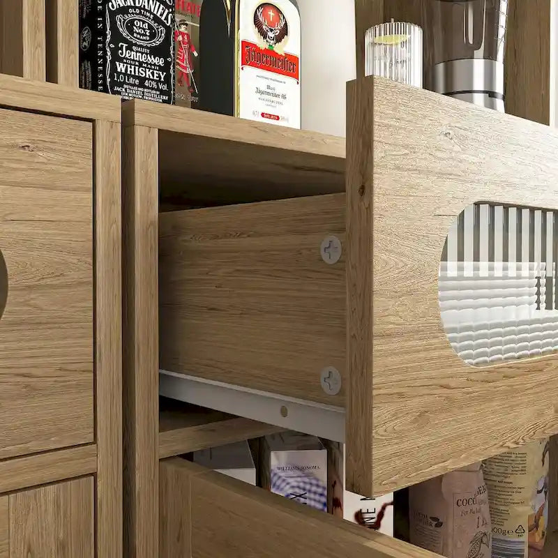 Tall Kitchen Buffet Cabinet with Wine Glass Holder and Microwave Space