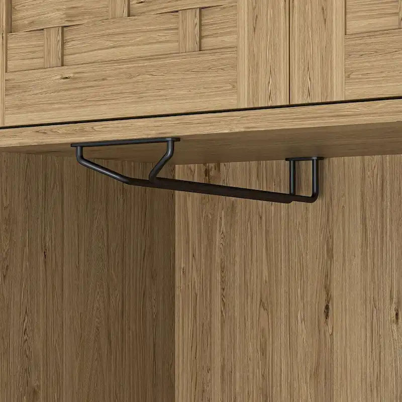 Tall Kitchen Buffet Cabinet with Wine Glass Holder and Microwave Space