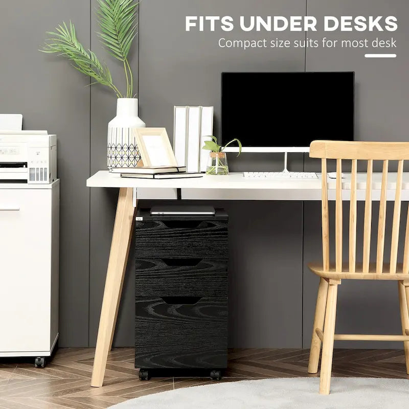 3-Drawer Mobile Under-Desk Storage Cabinet with Locking Wheels