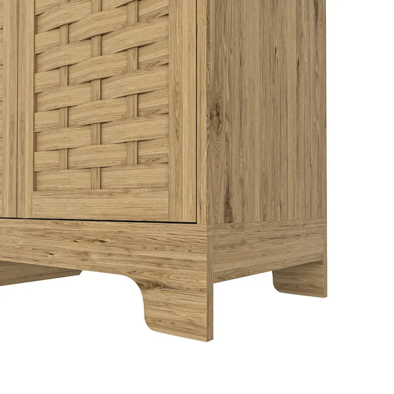 Mid-Century 3-Door Woven Cabinet with Gold Handles