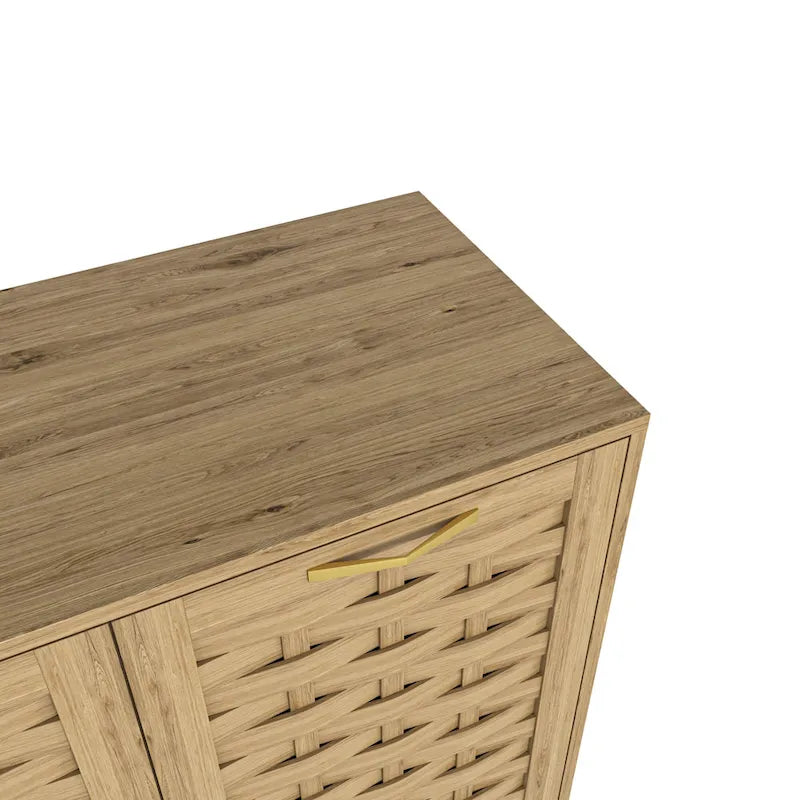 Mid-Century 3-Door Woven Cabinet with Gold Handles