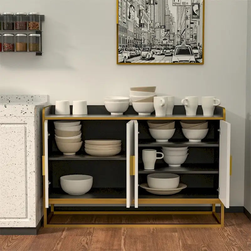 Modern Buffet Cabinet with Gold Metal Legs