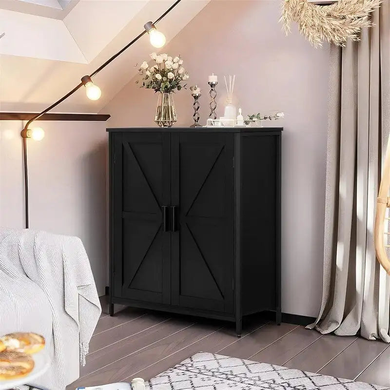Farmhouse Barn Door Buffet Cabinet with Large Storage Compartments