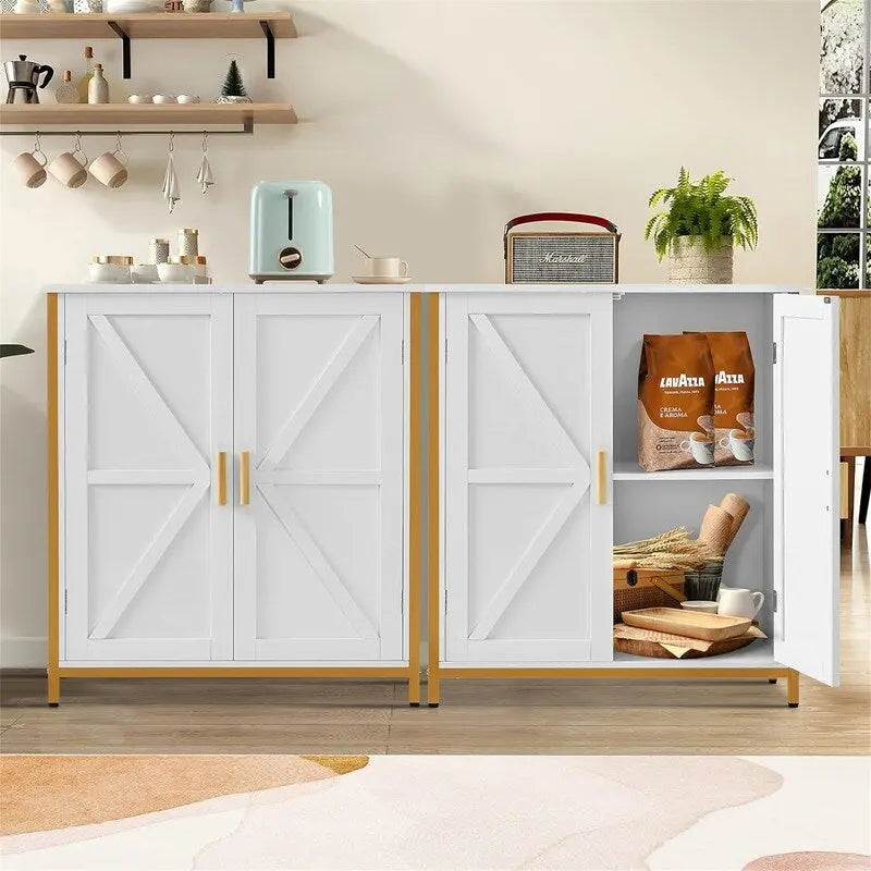 Farmhouse Barn Door Buffet Cabinet with Large Storage Compartments