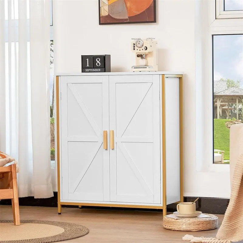 Farmhouse Barn Door Buffet Cabinet with Large Storage Compartments