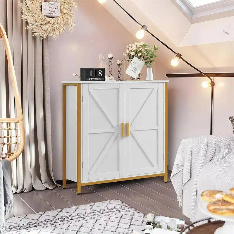 Farmhouse Barn Door Buffet Cabinet with Large Storage Compartments