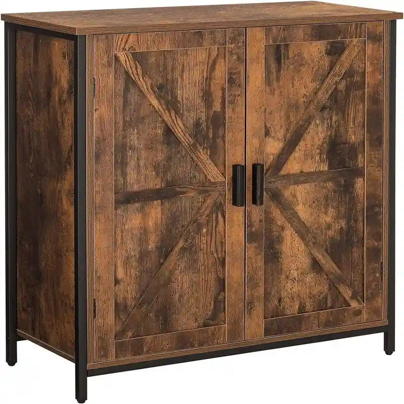 Farmhouse Barn Door Buffet Cabinet with Large Storage Compartments