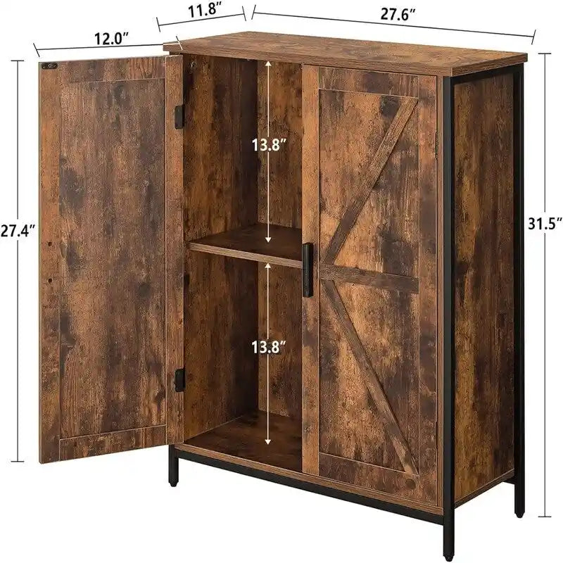 Farmhouse Barn Door Buffet Cabinet with Large Storage Compartments