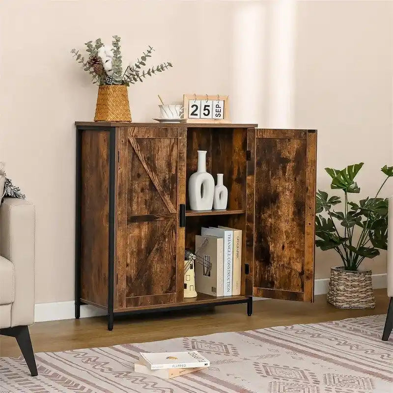 Farmhouse Barn Door Buffet Cabinet with Large Storage Compartments
