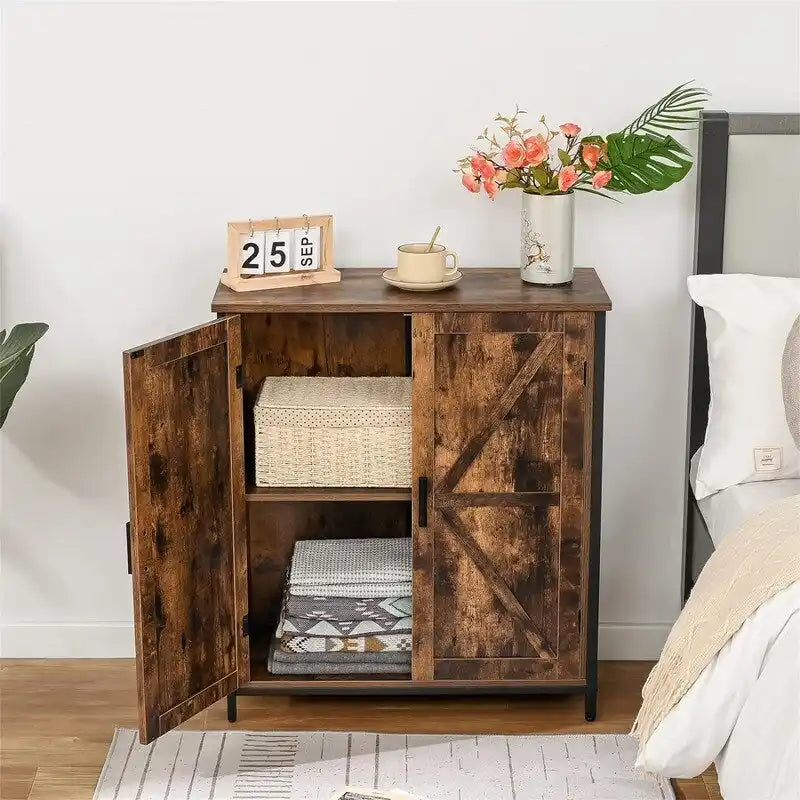 Farmhouse Barn Door Buffet Cabinet with Large Storage Compartments