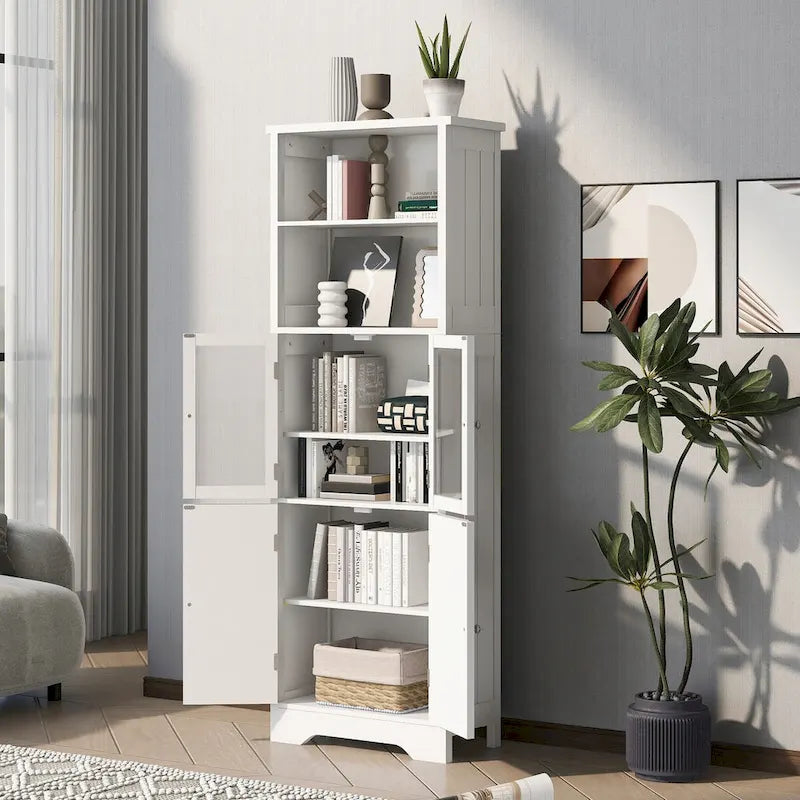 Tall Bathroom Storage Cabinet with Glass Doors