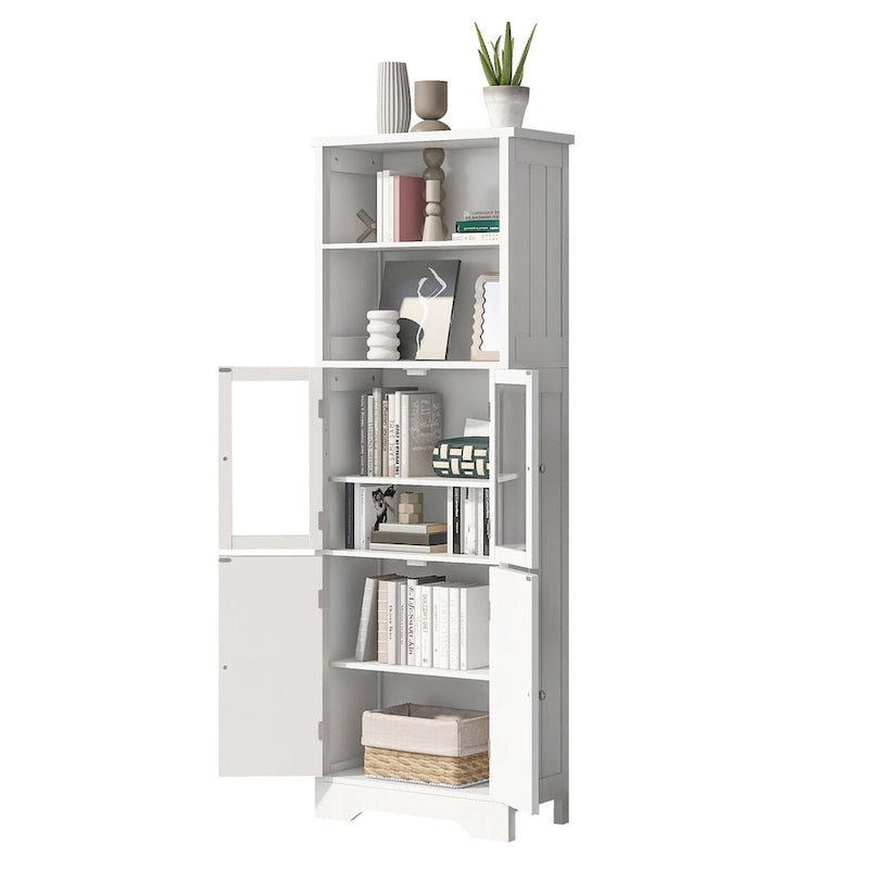 Tall Bathroom Storage Cabinet with Glass Doors