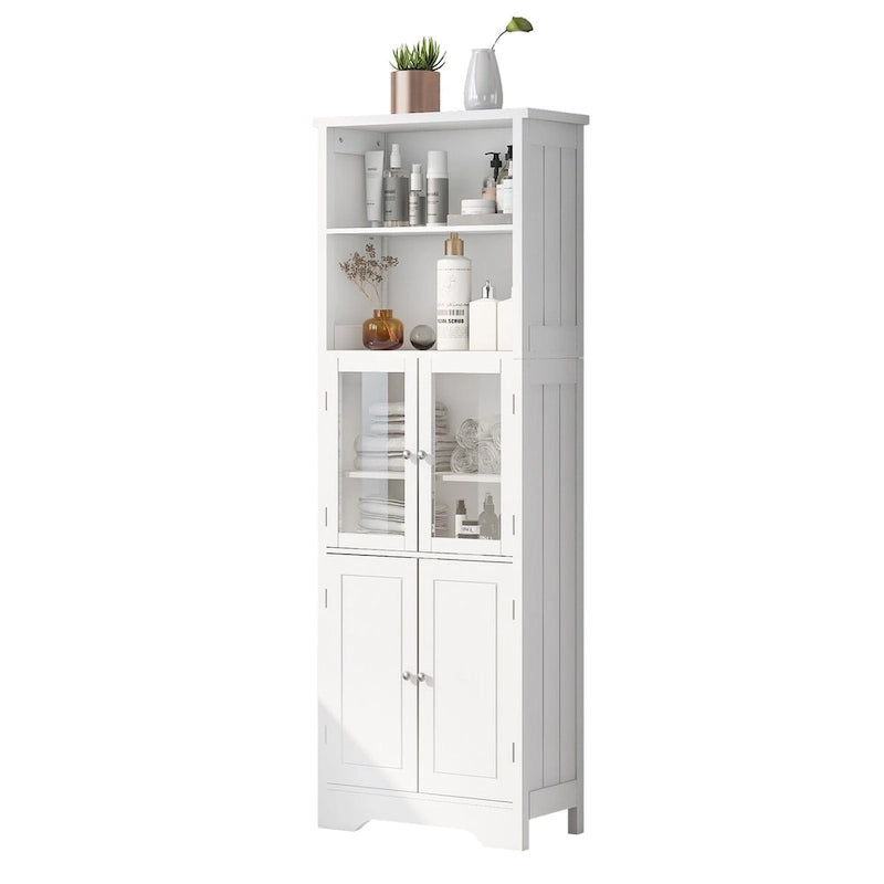 Tall Bathroom Storage Cabinet with Glass Doors