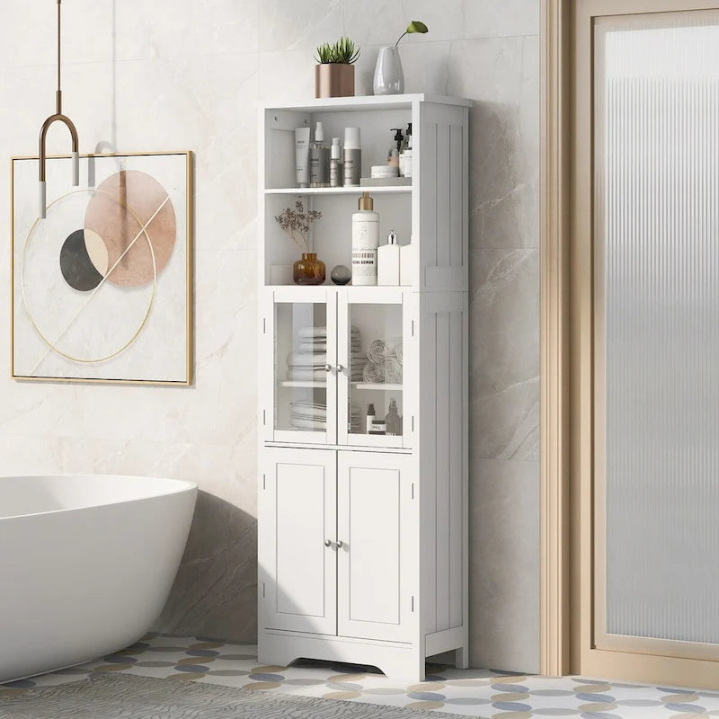 Tall Bathroom Storage Cabinet with Glass Doors