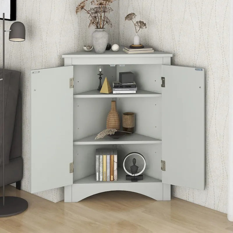 Freestanding Triangle Corner Storage Cabinet with Adjustable Shelves