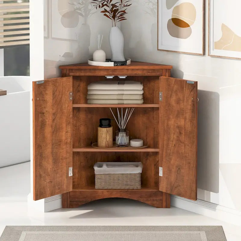 Freestanding Triangle Corner Storage Cabinet with Adjustable Shelves