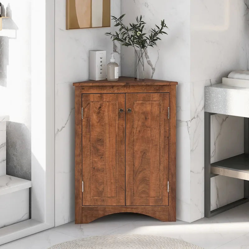 Freestanding Triangle Corner Storage Cabinet with Adjustable Shelves