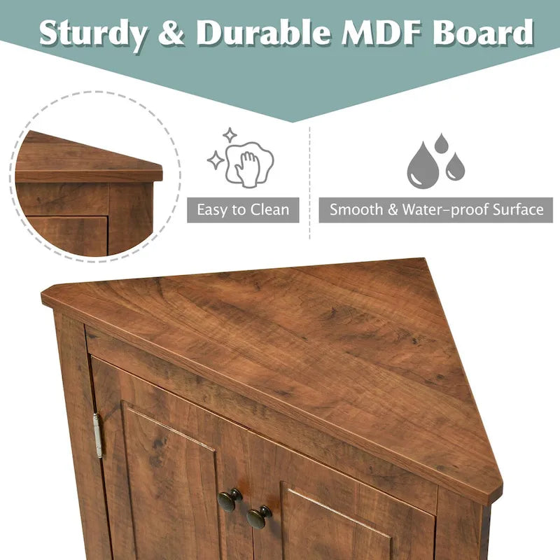 Freestanding Triangle Corner Storage Cabinet with Adjustable Shelves