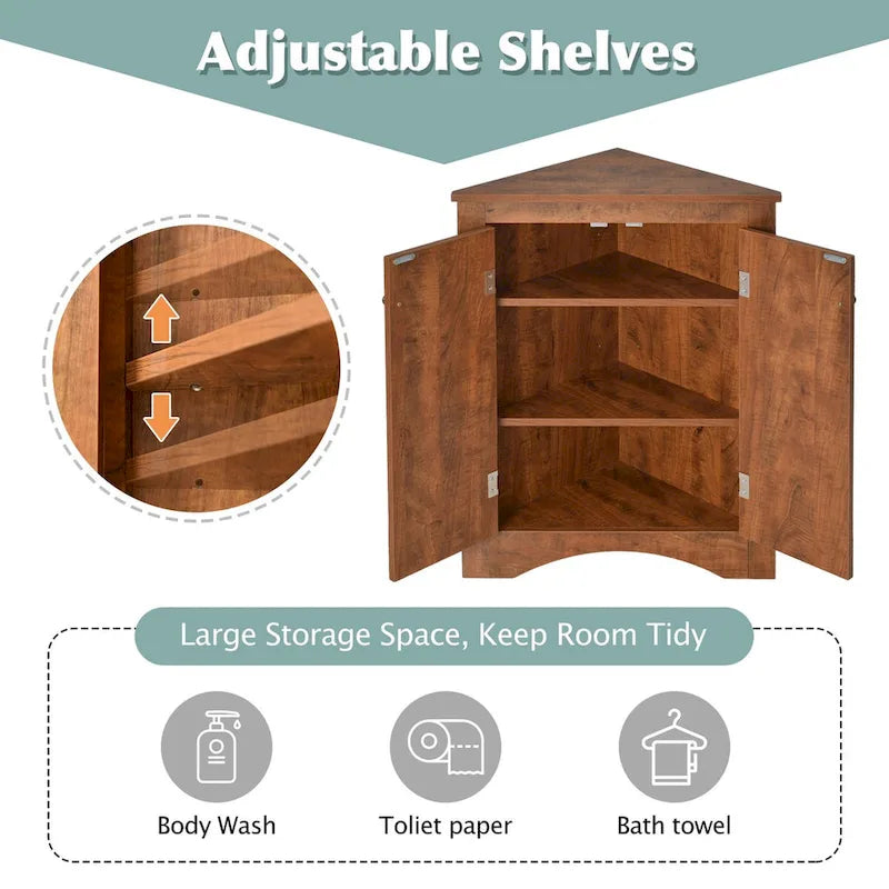 Freestanding Triangle Corner Storage Cabinet with Adjustable Shelves