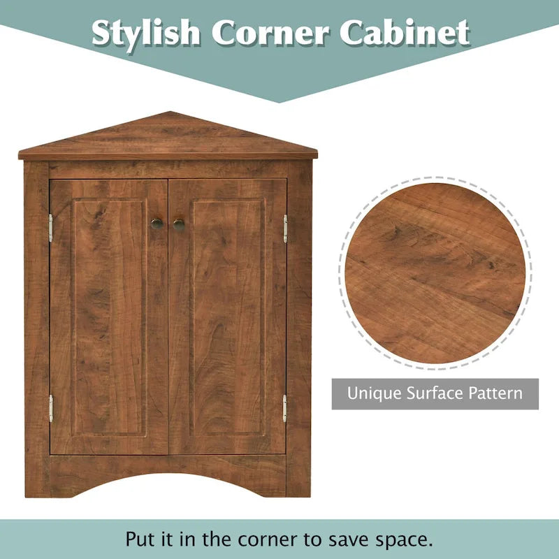 Freestanding Triangle Corner Storage Cabinet with Adjustable Shelves