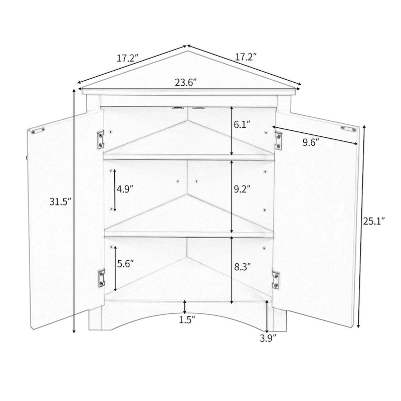 Freestanding Triangle Corner Storage Cabinet with Adjustable Shelves