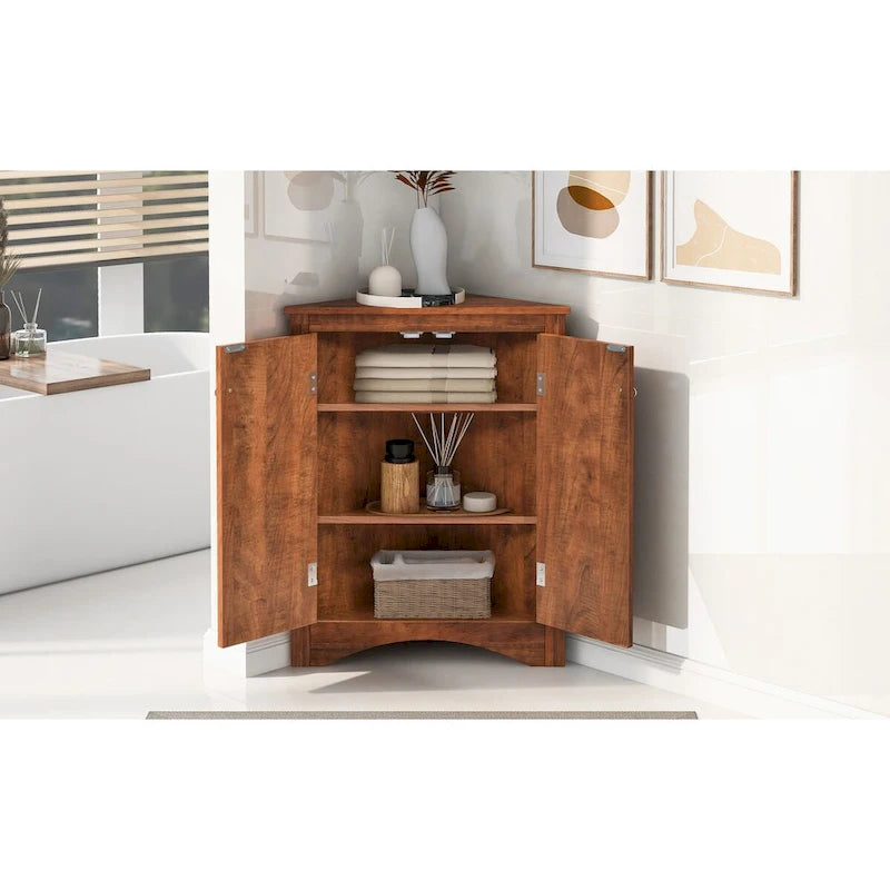 Freestanding Triangle Corner Storage Cabinet with Adjustable Shelves