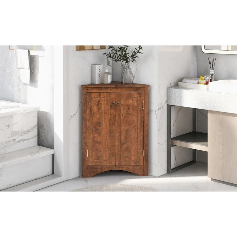 Freestanding Triangle Corner Storage Cabinet with Adjustable Shelves