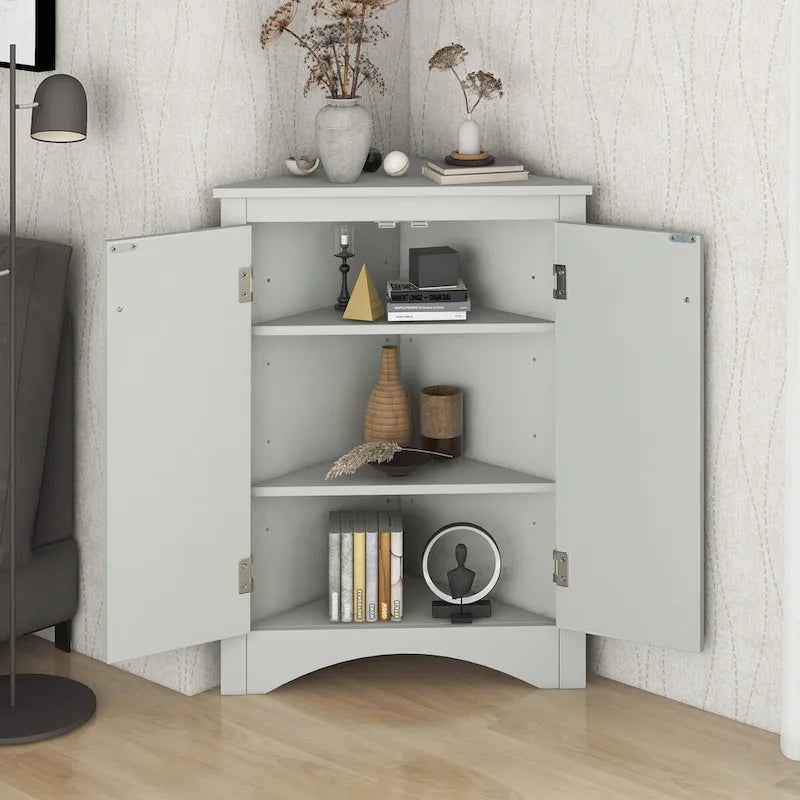 Freestanding Triangle Corner Storage Cabinet with Adjustable Shelves